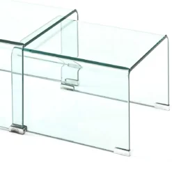 Cristal double set 2 tavolini a ponte in vetro curvato 49x44.5 41x44.5 cm