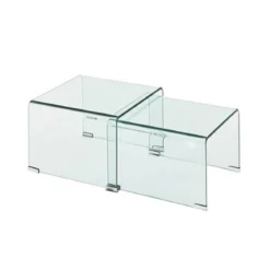 Cristal double set 2 tavolini a ponte in vetro curvato 49x44.5 41x44.5 cm