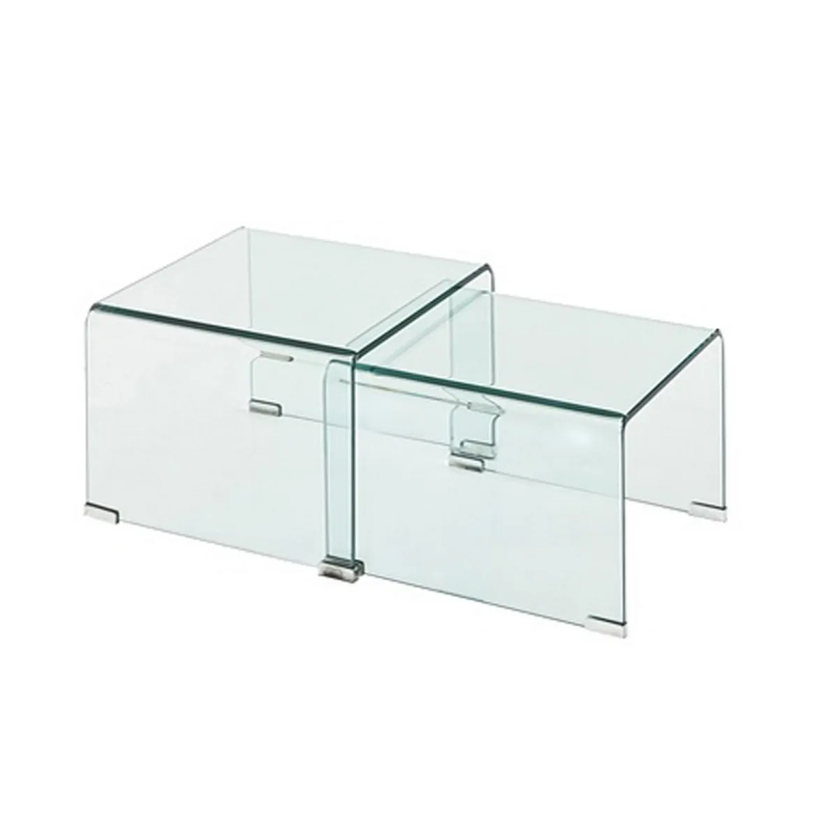 Cristal double set 2 tavolini a ponte in vetro curvato 49x44.5 41x44.5 cm