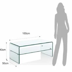 Cristal evo tavolino a ponte vetro curvo trasparente h40 l100 p50