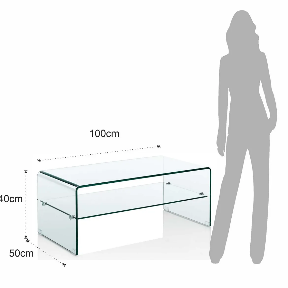 Cristal evo tavolino a ponte vetro curvo trasparente h40 l100 p50