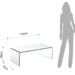 Cristal tavolino a ponte in vetro curvato 110x55 h35 cm