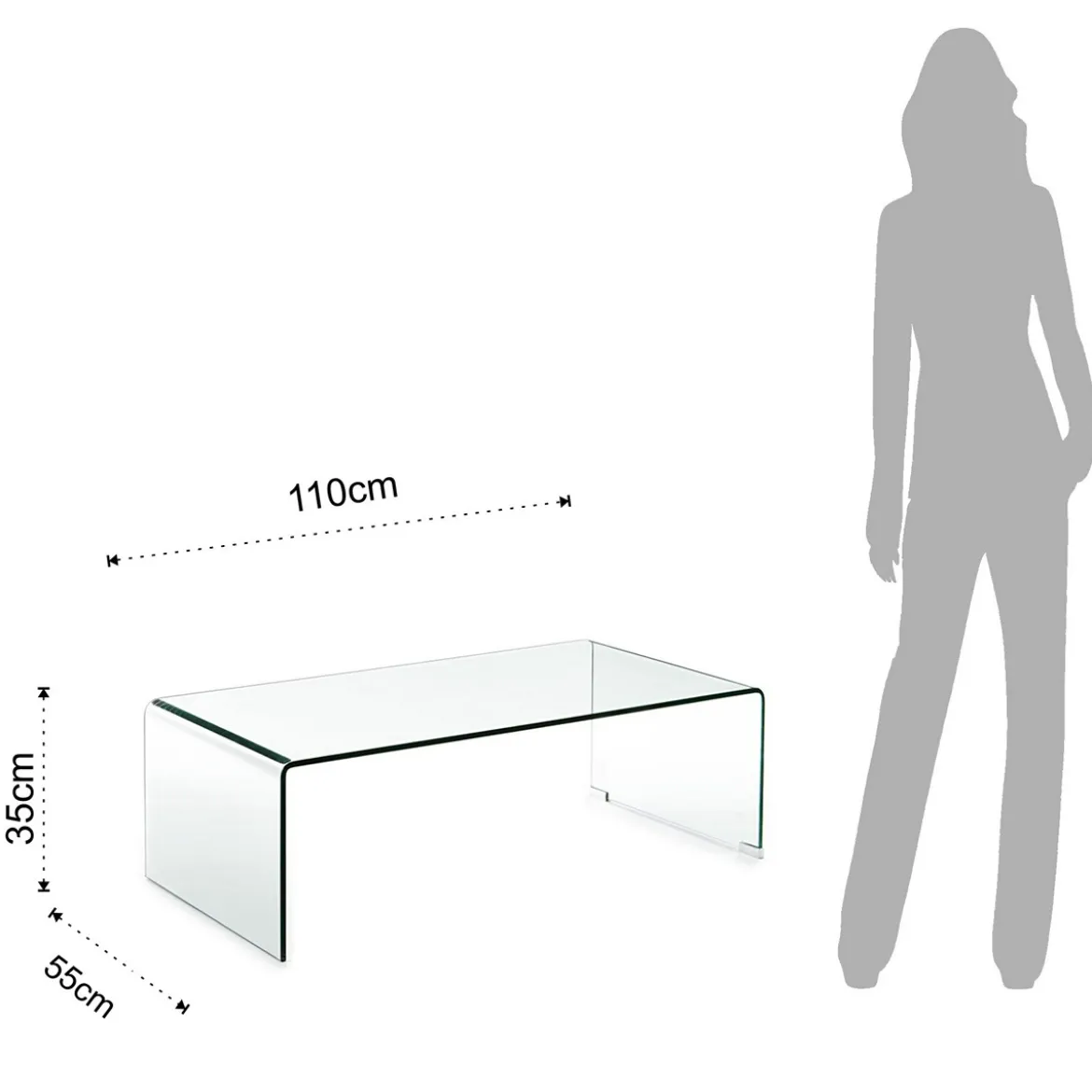 Cristal tavolino a ponte in vetro curvato 110x55 h35 cm