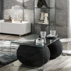 Cristal tavolino a ponte in vetro curvato 110x55 h35 cm