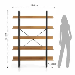Cukin 5 evo libreria acciaio nero opaco 5 ripiani finitura faggio h171 l120 p28