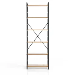 Cukin 6 evo libreria acciaio nero opaco 6 ripiani finitura faggio h185 l60 p28