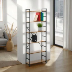 Cukin 6 evo libreria acciaio nero opaco 6 ripiani finitura faggio h185 l60 p28