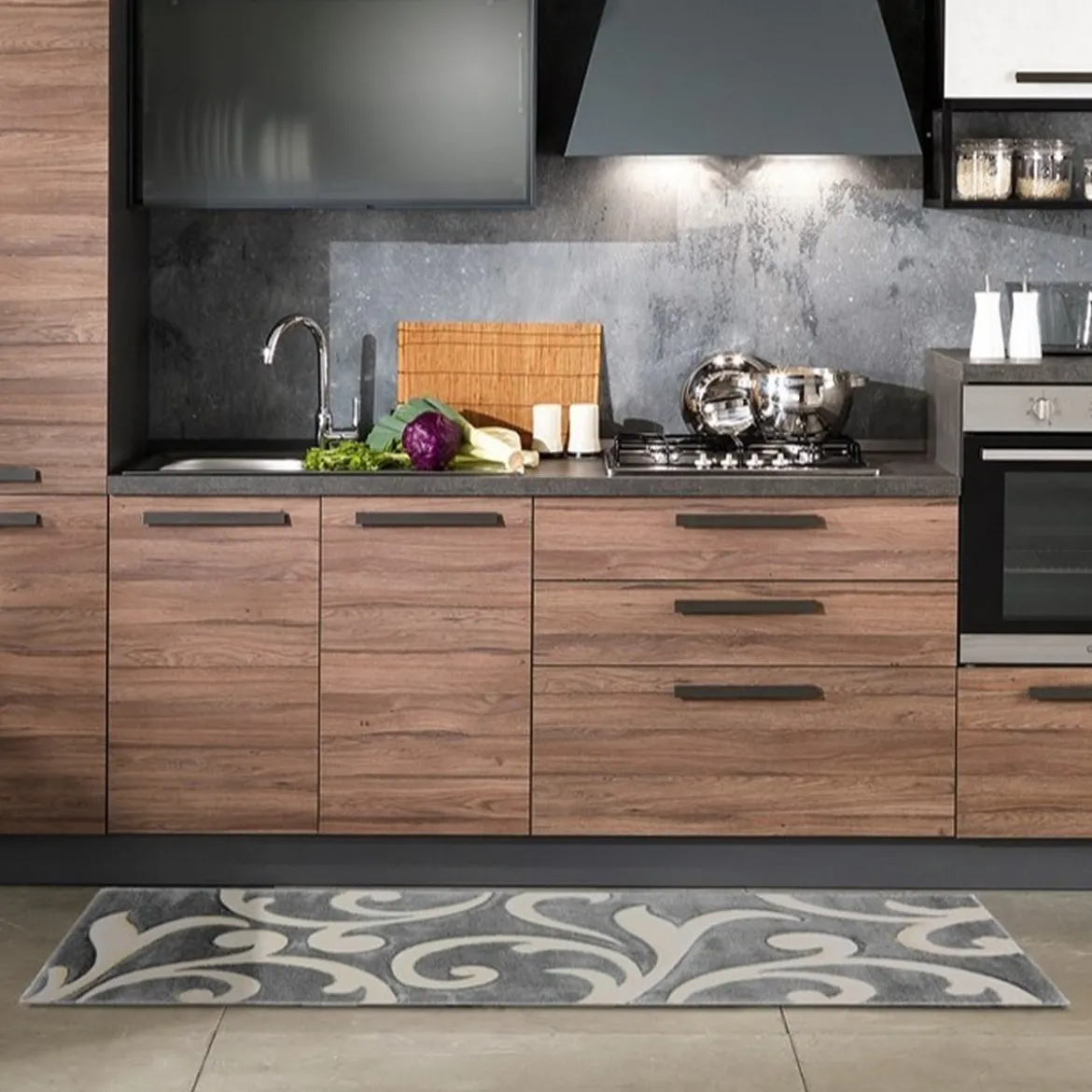 Damascko grey tappeto corsia ideale per cucina ingresso corridoio zona notte 60 x 180 cm