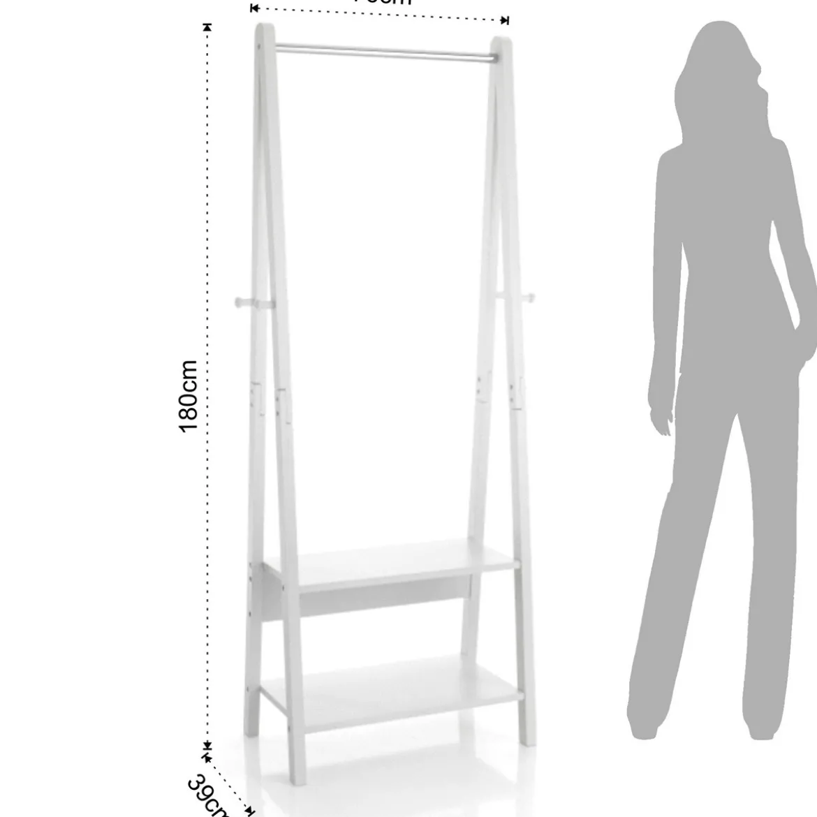 Delia stender laccato bianco opaco co 2 ripiani 66x39xh180 cm
