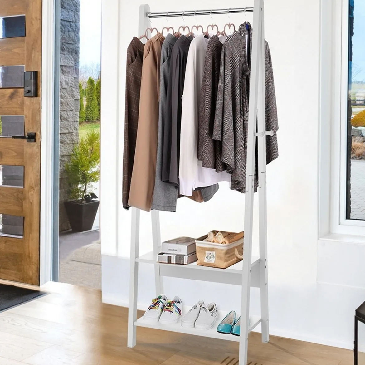 Delia stender laccato bianco opaco co 2 ripiani 66x39xh180 cm