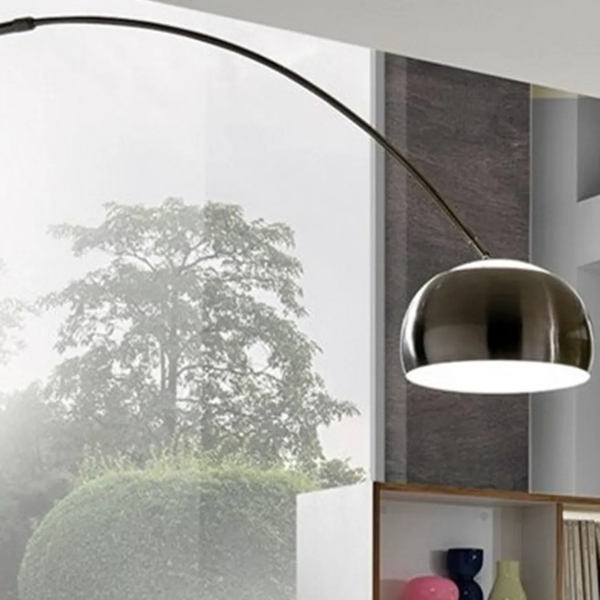 Demo lampada da terra ad arco in metallo satinato base in marmo nero h220x190 cm