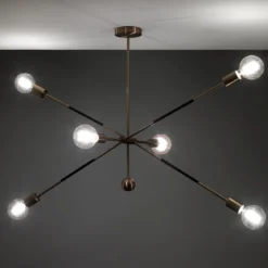 Devon b lampadario in acciaio nero e oro opaco 7 lampade d115xh80 cm