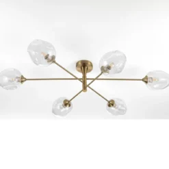 Devon c lampadario in acciaio nero e oro opaco 6 sfere vetro trasparente d114xh28 cm