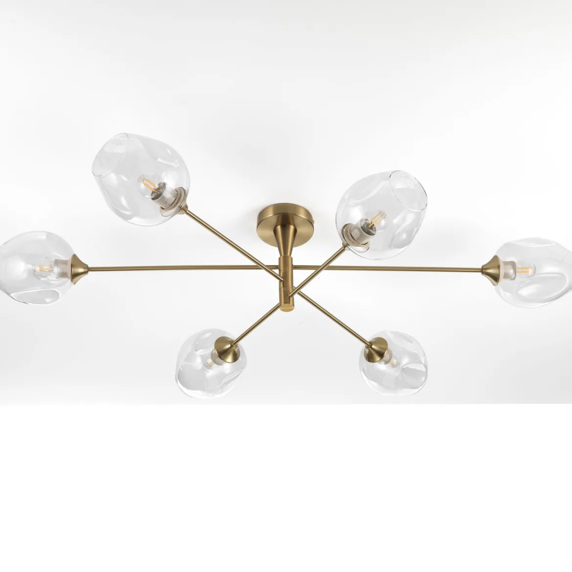 Devon c lampadario in acciaio nero e oro opaco 6 sfere vetro trasparente d114xh28 cm