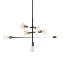 Devon lampadario in metallo verniciato nero e ottone con cavo regolabile 82x40 h50 cm