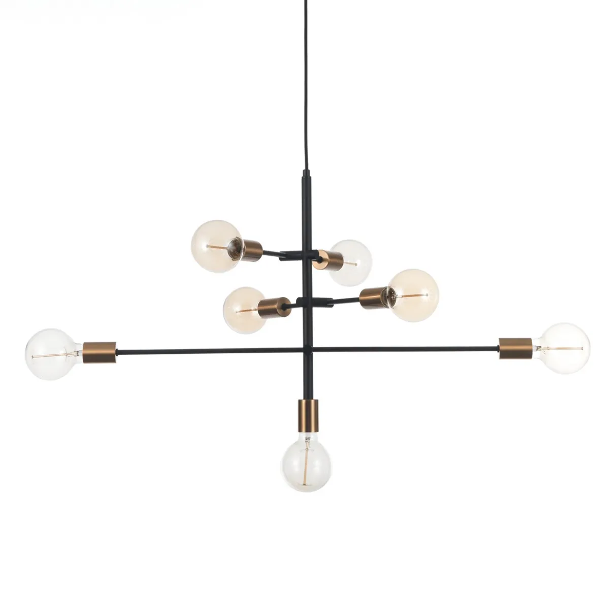 Devon lampadario in metallo verniciato nero e ottone con cavo regolabile 82x40 h50 cm