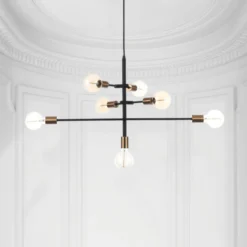 Devon lampadario in metallo verniciato nero e ottone con cavo regolabile 82x40 h50 cm