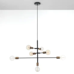 Devon lampadario in metallo verniciato nero e ottone con cavo regolabile 82x40 h50 cm