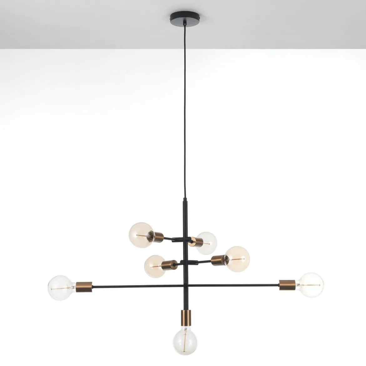 Devon lampadario in metallo verniciato nero e ottone con cavo regolabile 82x40 h50 cm