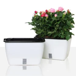 Dhalia small vaso autoinnaffiante per esterno e interno bianco lucido 32x22.5xh19.5 cm