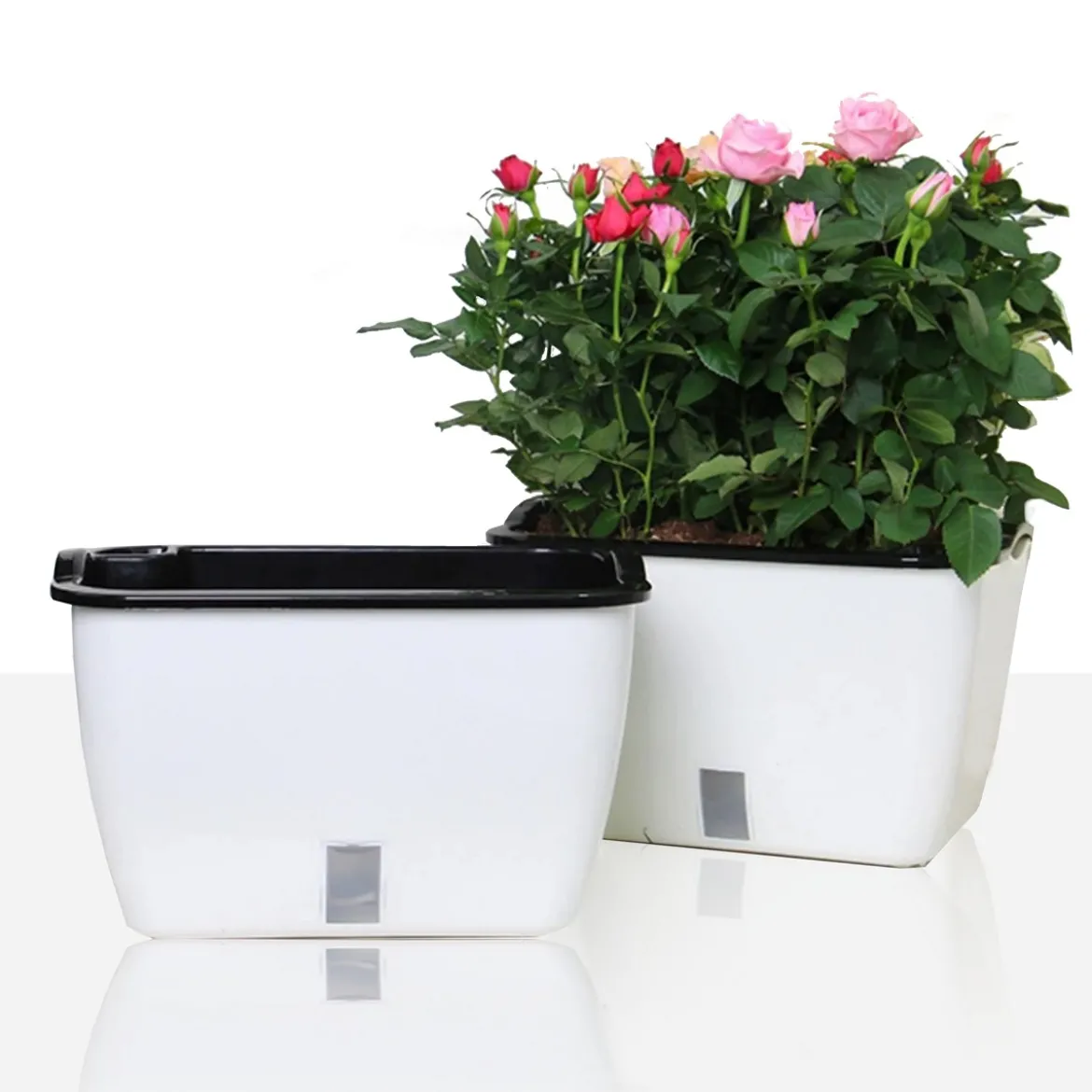 Dhalia small vaso autoinnaffiante per esterno e interno bianco lucido 32x22.5xh19.5 cm