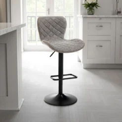 Diamond sgabello regolabile bar in pelle sintetica effetto invecchiato grigio e metallo nero opaco 48x55xh87-107 cm