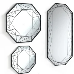 Diamond specchiera da parete in metallo verniciato nero opaco dimensione 45x8 h45 cm