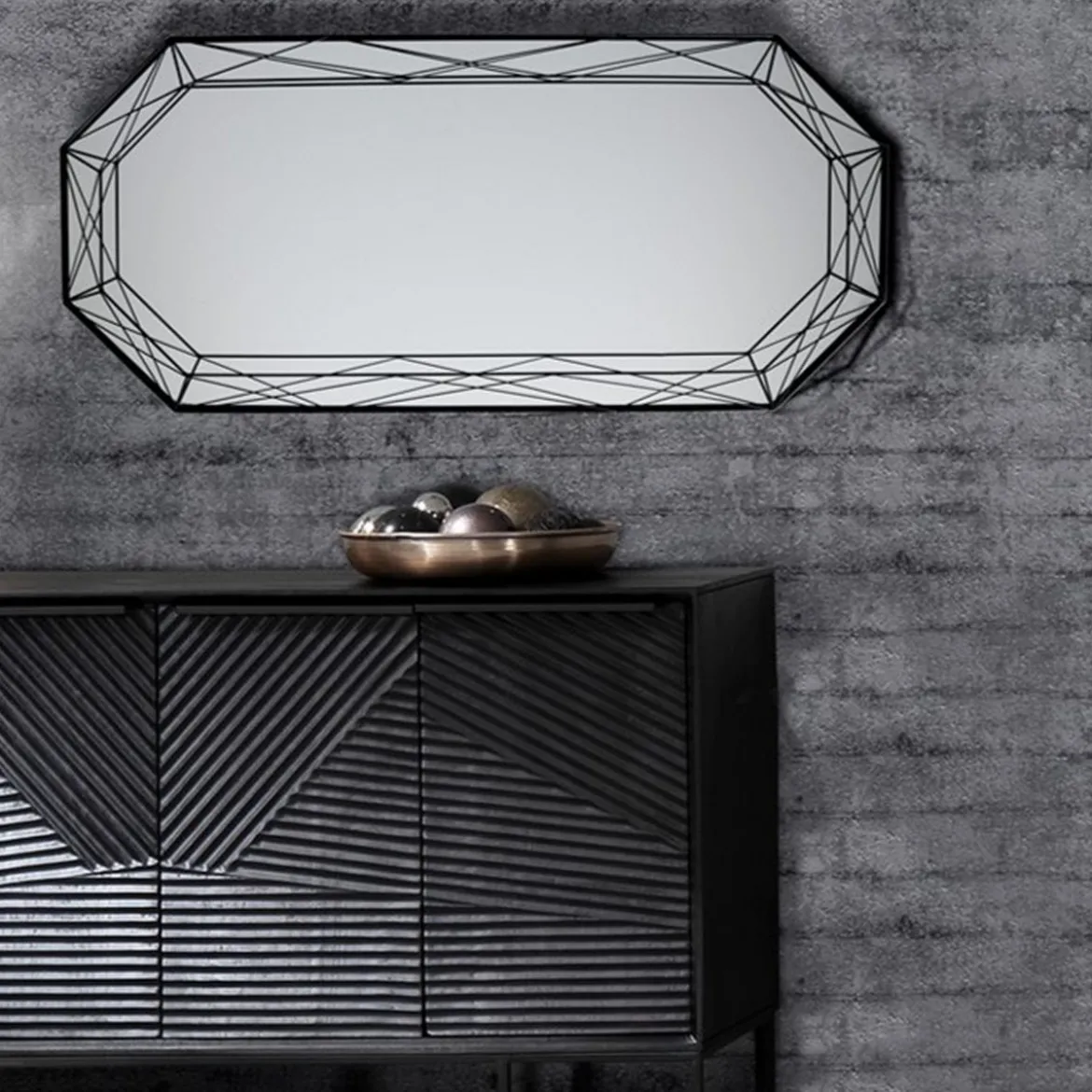 Diamond 120 specchiera da parete in metallo verniciato nero opaco dimensione 55x8 h120 cm
