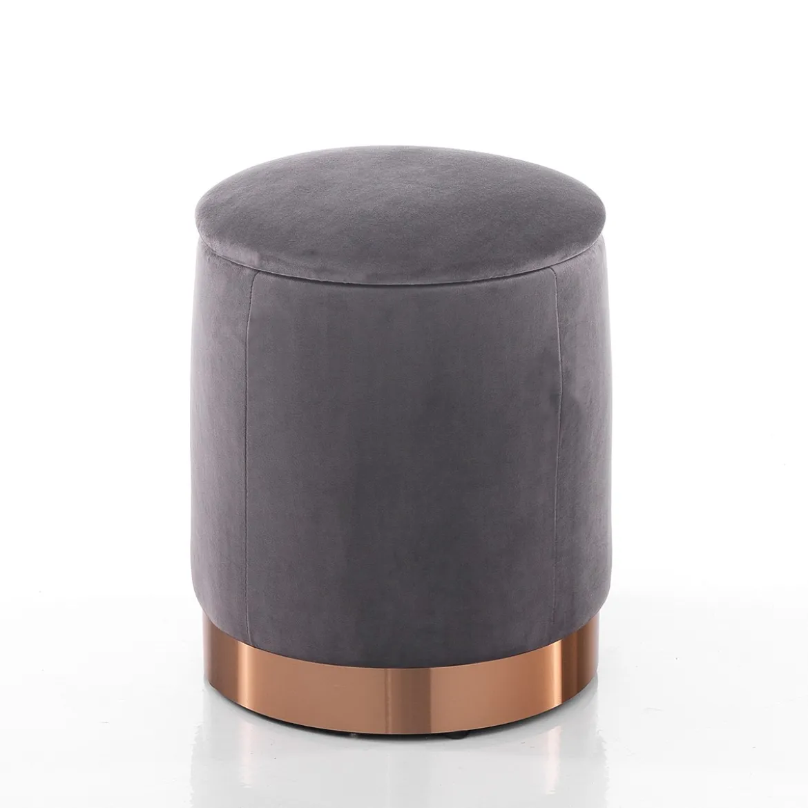Dido grey pouf imbottito contenitore in microfibra effetto velluto grigio e metallo rose gold d31xh38 cm