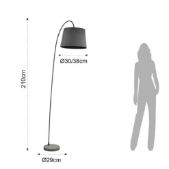 Dido powder taupe lampada da terra fusto metallo nero lucido paralume tessuto nero h210 d29 l80