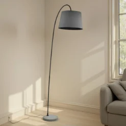 Dido powder taupe lampada da terra fusto metallo nero lucido paralume tessuto nero h210 d29 l80