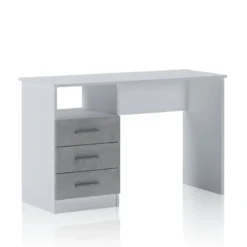 Dink Scrivania 3 Cassetti finitura Larice Bianco e Grigio Cemento, 120 x 48 x h 75 cm