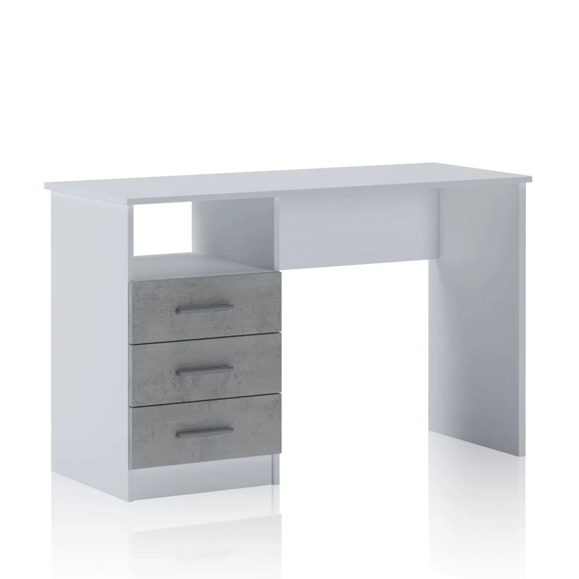 Dink Scrivania 3 Cassetti finitura Larice Bianco e Grigio Cemento, 120 x 48 x h 75 cm