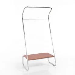 Dino stender / porta asciugamani in metallo bianco lucido / cromato e finitura rovere 80x48xh162 cm