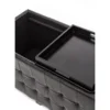 Dizzy black doppio pouf contenitore poggiapiedi in pelle sintetica nero coperchio vassoio in legno 90x46xh45 cm