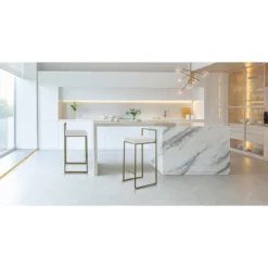 Dodo gold home sgabello pelle sintetica bianca struttura metallo colore oro opaco cm h77 l41 p41