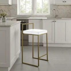 Dodo gold home sgabello pelle sintetica bianca struttura metallo colore oro opaco cm h77 l41 p41