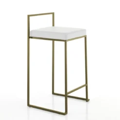 Dodo gold home sgabello pelle sintetica bianca struttura metallo colore oro opaco cm h77 l41 p41