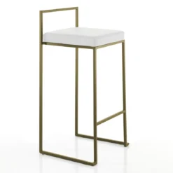 Dodo gold sgabello pelle sintetica bianca struttura metallo colore oro opaco cm.h88 l41 p41