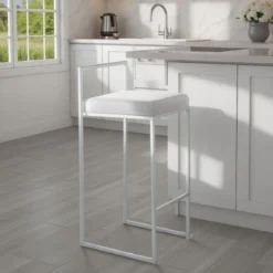 Dodo white sgabello in pelle sintetica e metallo colore bianco 41x41xh88
