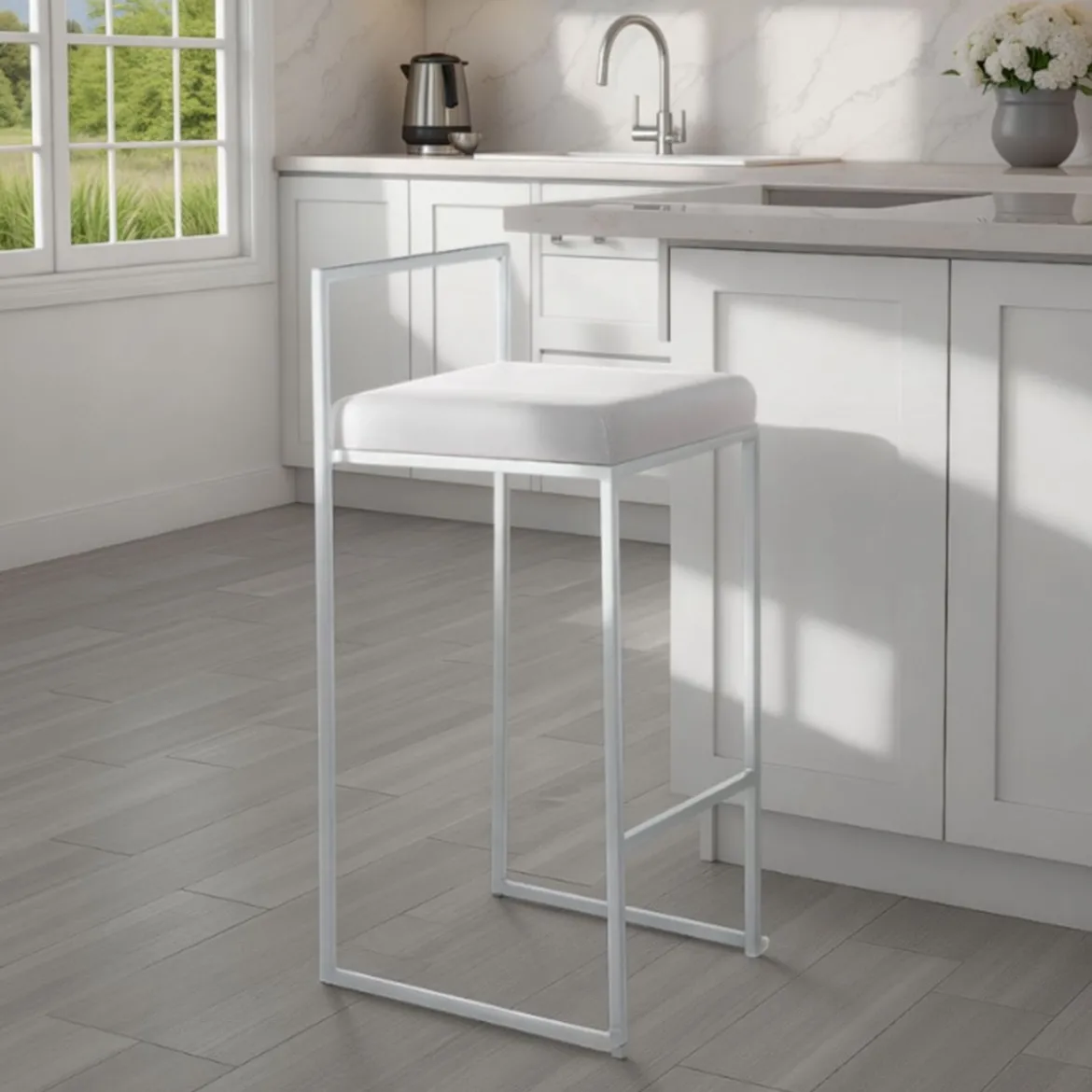 Dodo white sgabello in pelle sintetica e metallo colore bianco 41x41xh88