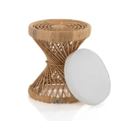 Dok sgabello tavolino in rattan e cotone bianco cm d. 39 x h. 53