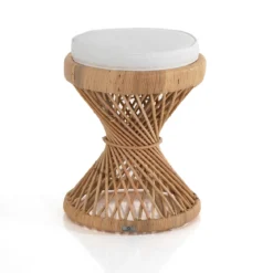Dok sgabello tavolino in rattan e cotone bianco cm d. 39 x h. 53