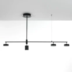Domino black lampadario led in alluminio nero opaco con 3 luci direzionabili 120x10 h70 cm
