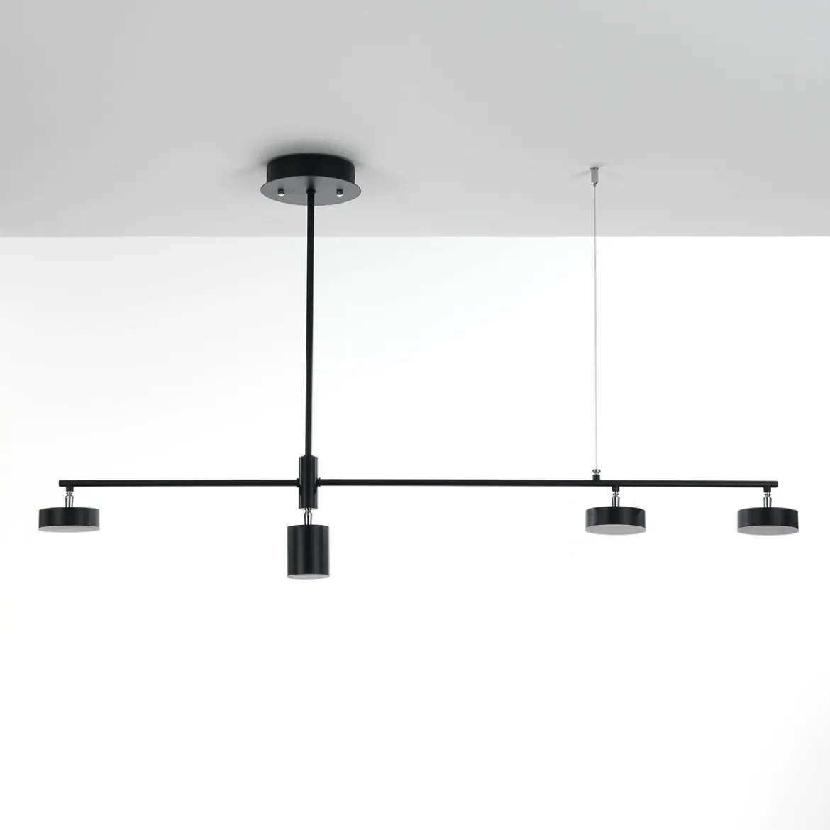 Domino black lampadario led in alluminio nero opaco con 3 luci direzionabili 120x10 h70 cm