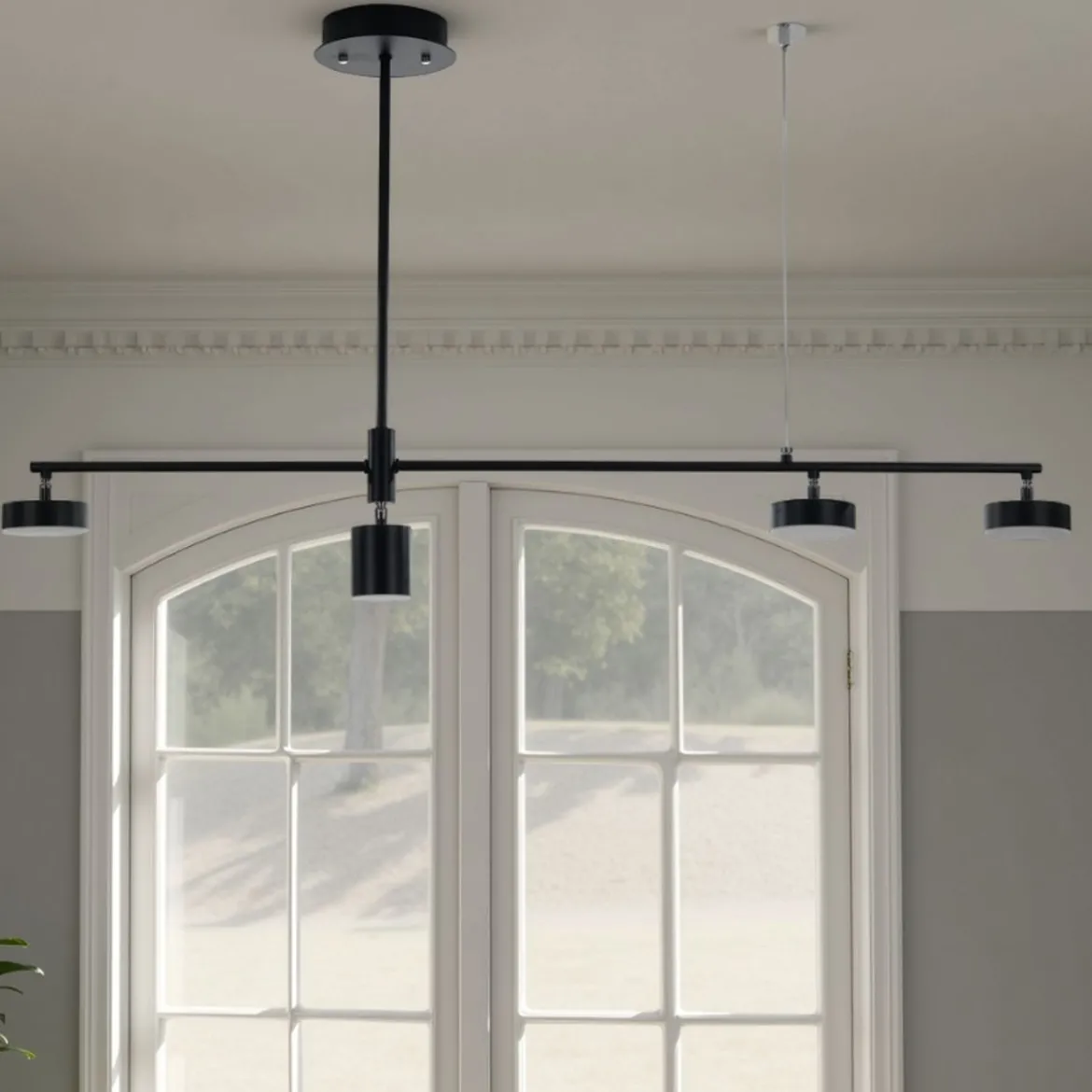 Domino black lampadario led in alluminio nero opaco con 3 luci direzionabili 120x10 h70 cm