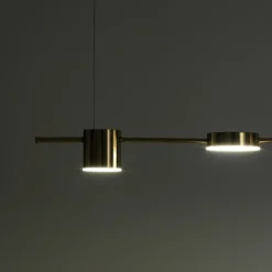 Domino led mind lampadario in alluminio colore ottone anticato opaco regolabile 160x10 h130 cm