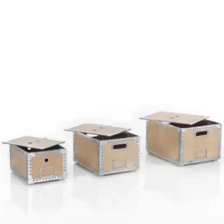 Dora set 3 bauli legno wood porta oggetti in compensato di abete e acciaio zincato con vano etichetta
