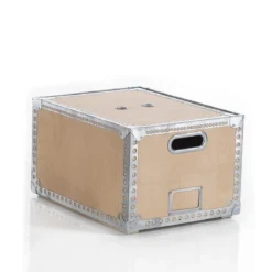 Dora set 3 bauli legno wood porta oggetti in compensato di abete e acciaio zincato con vano etichetta