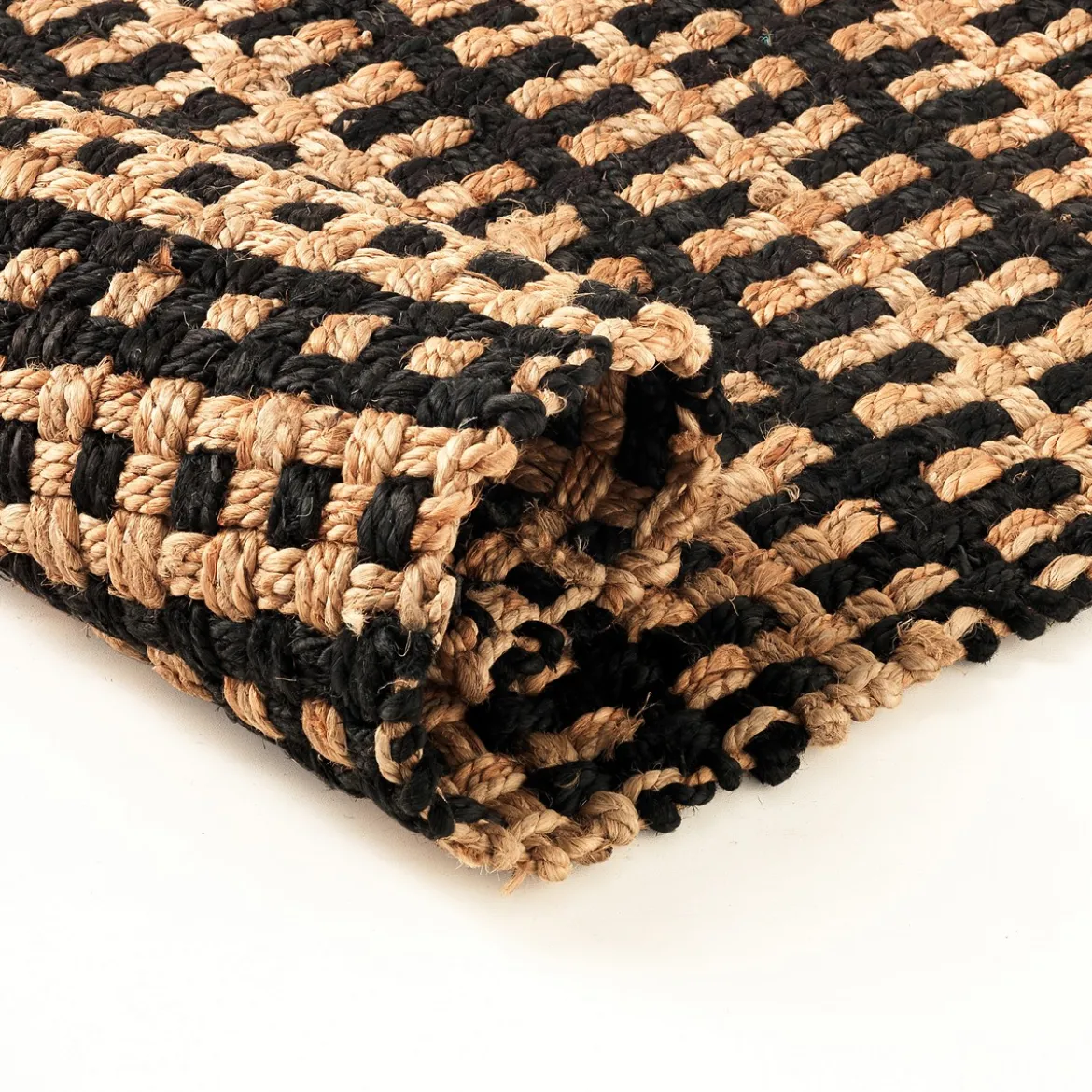 Doria tappeto bagno in juta colore naturale e nero finitura artigianale 60x110 cm